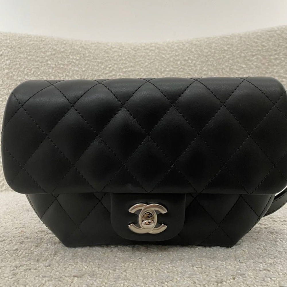 Authentic Pre-Owned Chanel CC Turnlock Flap Belt Bag Black Lambskin